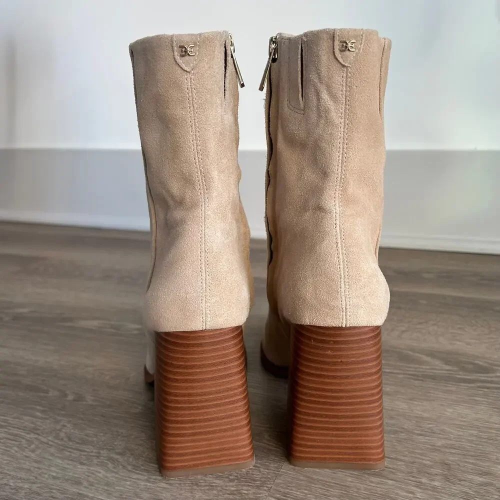 Sam Edelman Ivette Suede Ankle Booties Sesame Square Toe‎ Block Heel Size 9